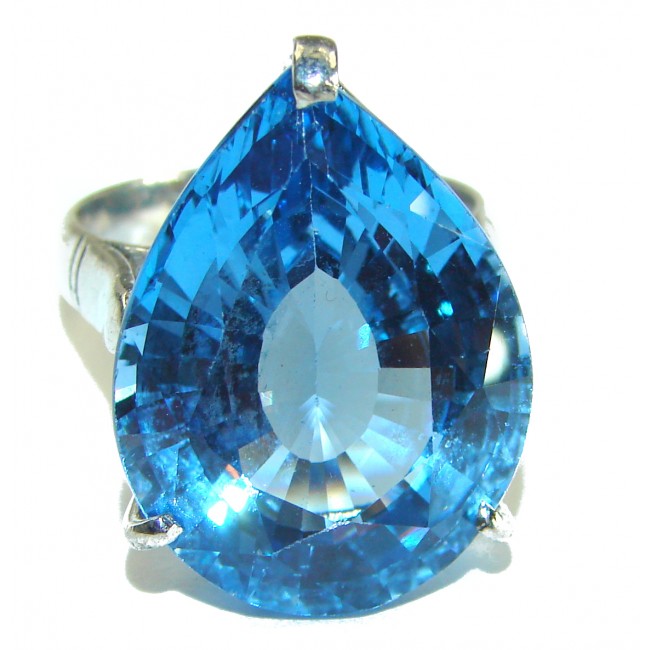 37. 9 carat Pear cut Swiss Blue Topaz .925 Sterling Silver handmade Ring size 8