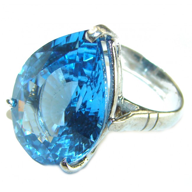 37. 9 carat Pear cut Swiss Blue Topaz .925 Sterling Silver handmade Ring size 8