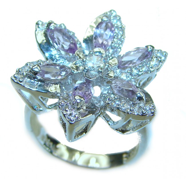 White Lilac White Topaz .925 Sterling Silver handcrafted Large ring size 7 1/4