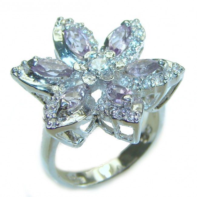 White Lilac White Topaz .925 Sterling Silver handcrafted Large ring size 7 1/4