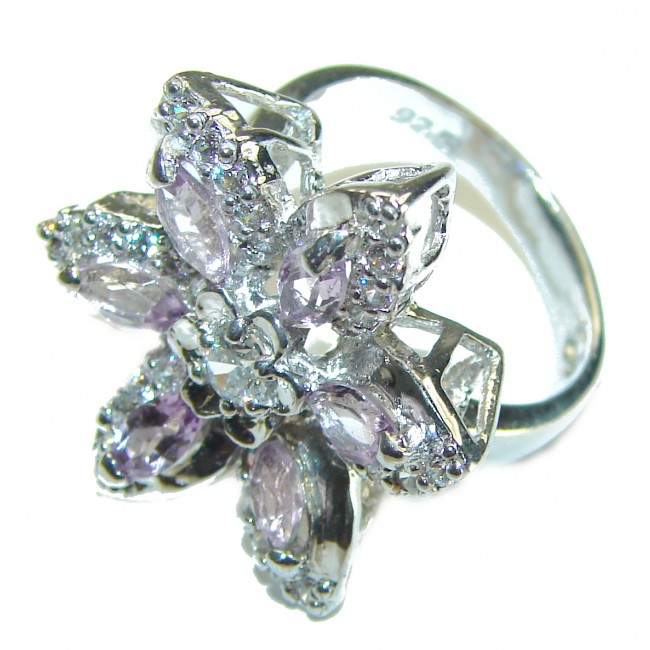 White Lilac White Topaz .925 Sterling Silver handcrafted Large ring size 7 1/4