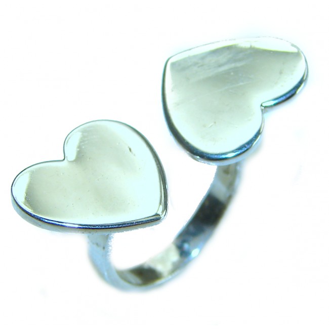 Spectacular 2 Hearts .925 Sterling Silver handmade ring size 5