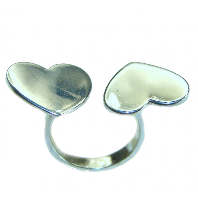 Spectacular 2 Hearts .925 Sterling Silver handmade ring size 5