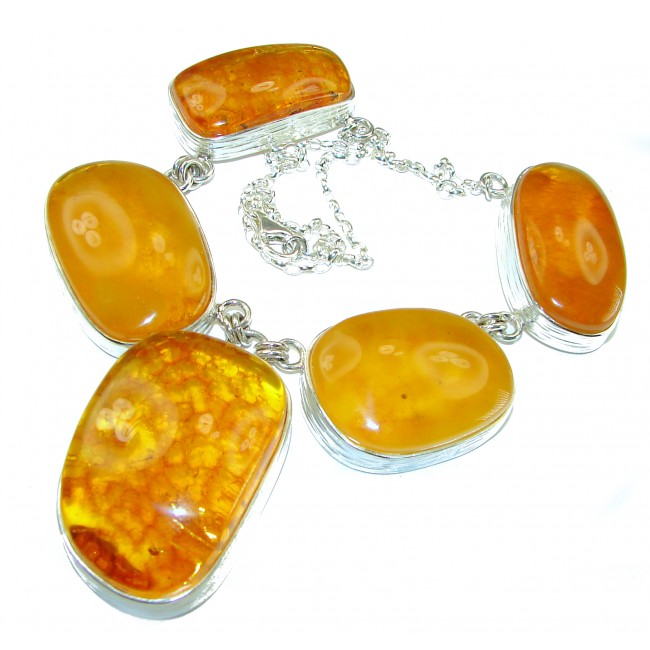 Golden Aura Natural Baltic Amber .925 Sterling Silver handcrafted Large necklace