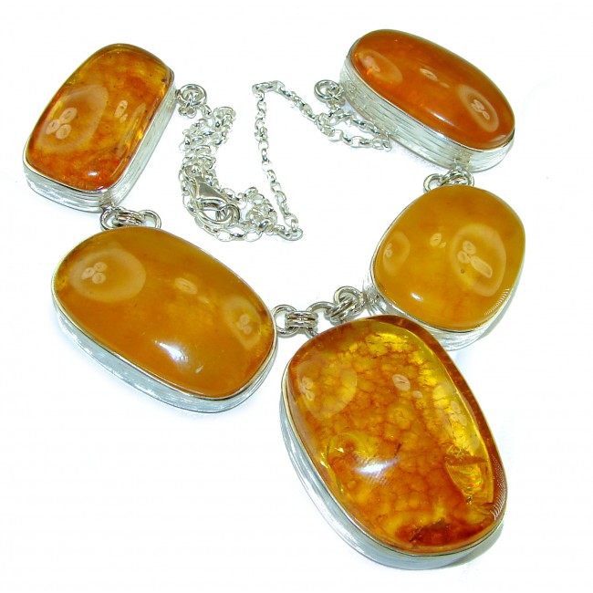 Golden Aura Natural Baltic Amber .925 Sterling Silver handcrafted Large necklace