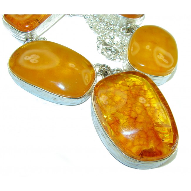 Golden Aura Natural Baltic Amber .925 Sterling Silver handcrafted Large necklace