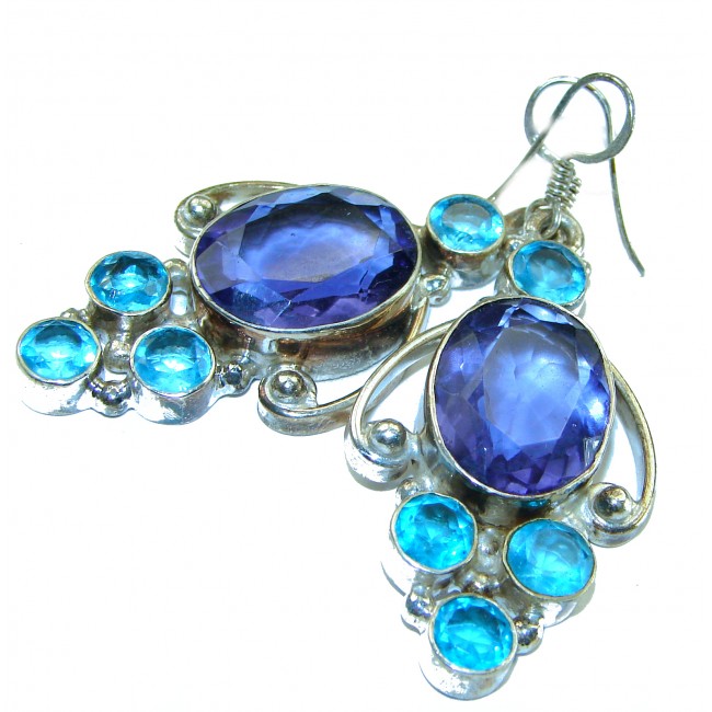 Bohemian Style Natural London Blue Topaz .925 Sterling Silver handmade earrings