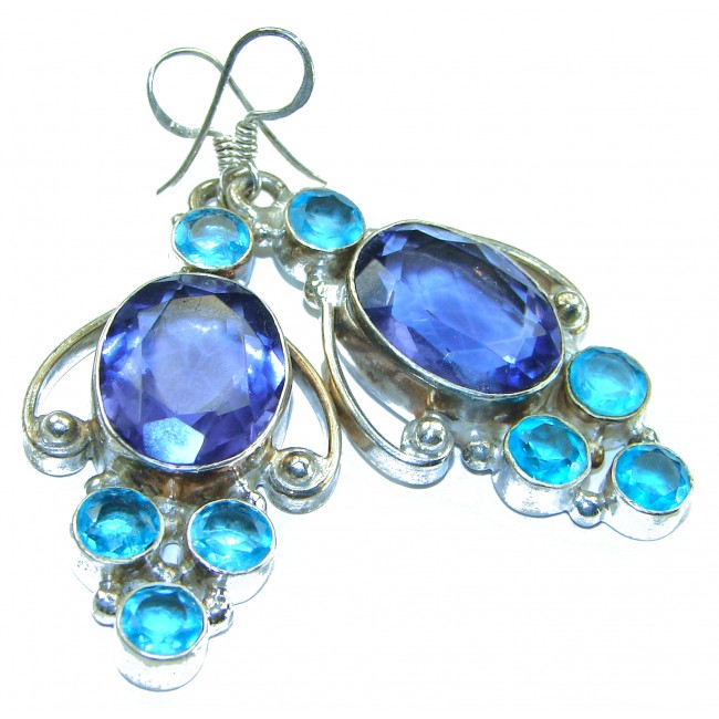 Bohemian Style Natural London Blue Topaz .925 Sterling Silver handmade earrings