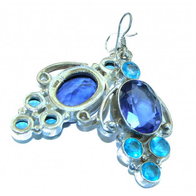 Bohemian Style Natural London Blue Topaz .925 Sterling Silver handmade earrings