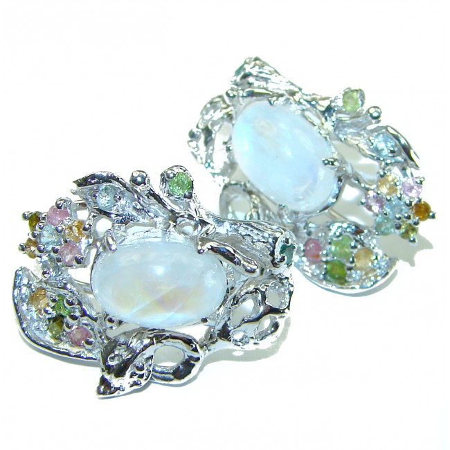 Rainbow Moonstone Tourmaline .925 Silver handcrafted earrings