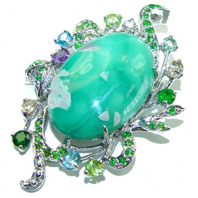 Great Beauty Chrysoprase .925 Sterling Silver handcrafted Pendant Brooch