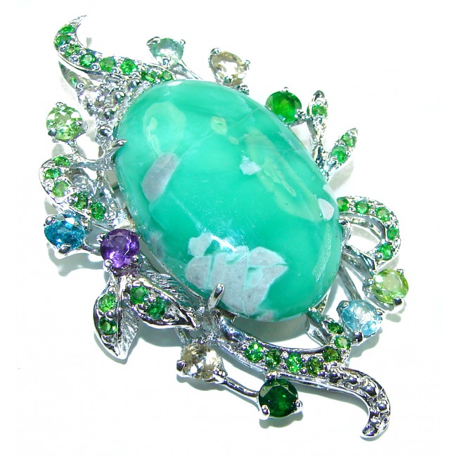 Great Beauty Chrysoprase .925 Sterling Silver handcrafted Pendant Brooch