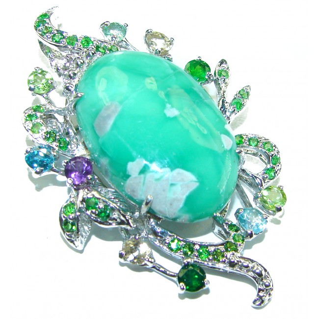 Great Beauty Chrysoprase .925 Sterling Silver handcrafted Pendant Brooch