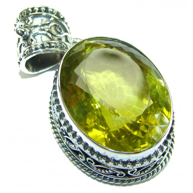 45.6 carat Oval cut flawless Lemon Quartz .925 Sterling Silver handcrafted pendant