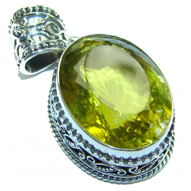 45.6 carat Oval cut flawless Lemon Quartz .925 Sterling Silver handcrafted pendant