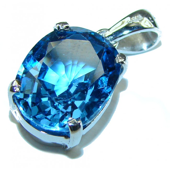 Precious Treasure Swiss Blue Topaz .925 Sterling Silver handmade Pendant