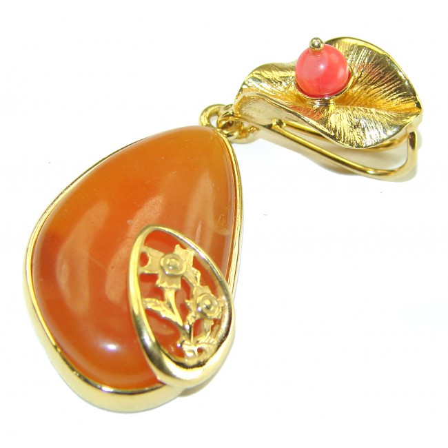 Incredible quality authentic butterscotch Baltic Amber 14k Gold over .925 Sterling Silver handcrafted pendant