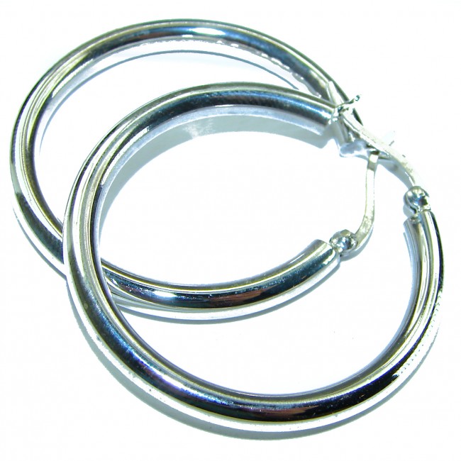 Huge 1.5 inches long .925 Sterling Silver handmade Bali made Hoop Earrings