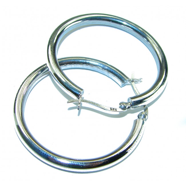 Huge 1.5 inches long .925 Sterling Silver handmade Bali made Hoop Earrings