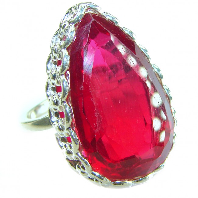 Red Brilliance 44.5 carat Red Topaz .925 Silver handcrafted Large Cocktail Ring s. 8 adjustable