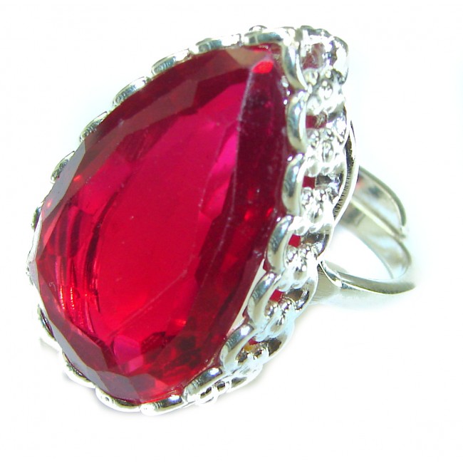 Red Brilliance 44.5 carat Red Topaz .925 Silver handcrafted Large Cocktail Ring s. 8 adjustable