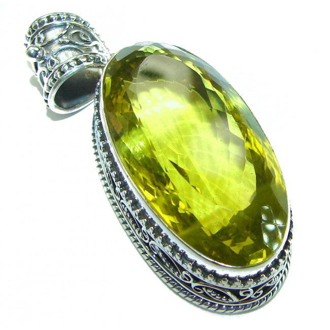 55.6 carat Oval cut flawless Lemon Quartz .925 Sterling Silver handcrafted pendant