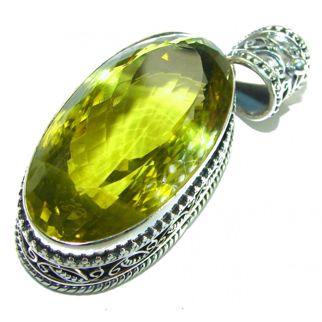 55.6 carat Oval cut flawless Lemon Quartz .925 Sterling Silver handcrafted pendant