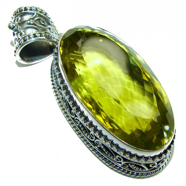 55.6 carat Oval cut flawless Lemon Quartz .925 Sterling Silver handcrafted pendant