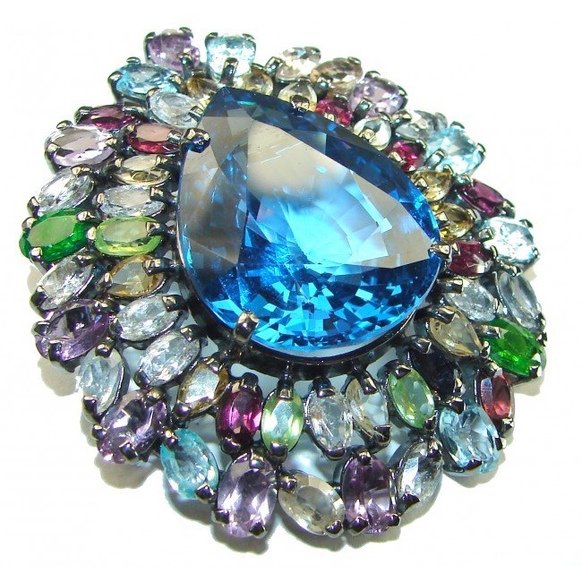 Buena Vista Pure Perfection London Blue Topaz .925 Sterling Silver handmade Pendant Brooch