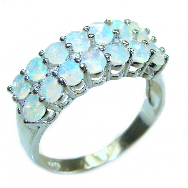 Genuine Ethiopian Opal 14K White Gold over .925 Sterling Silver handmade Ring size 9