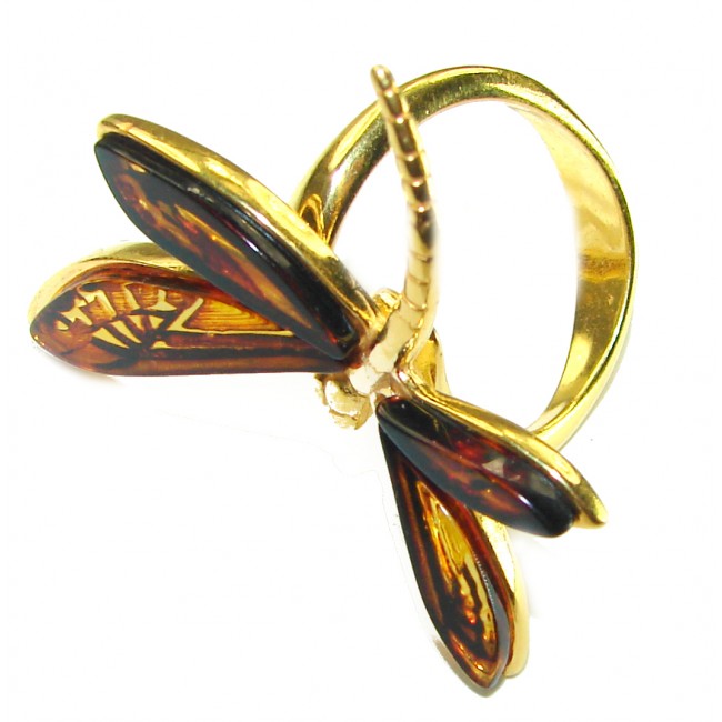 Butterfly Authentic Baltic Amber 14K Gold over .925 Sterling Silver handcrafted ring; s. 8 adjustable