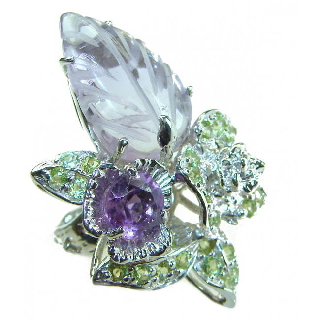 Purple Leaf authentic carve Amethyst .925 Sterling Silver Handcrafted Ring size 7 1/4