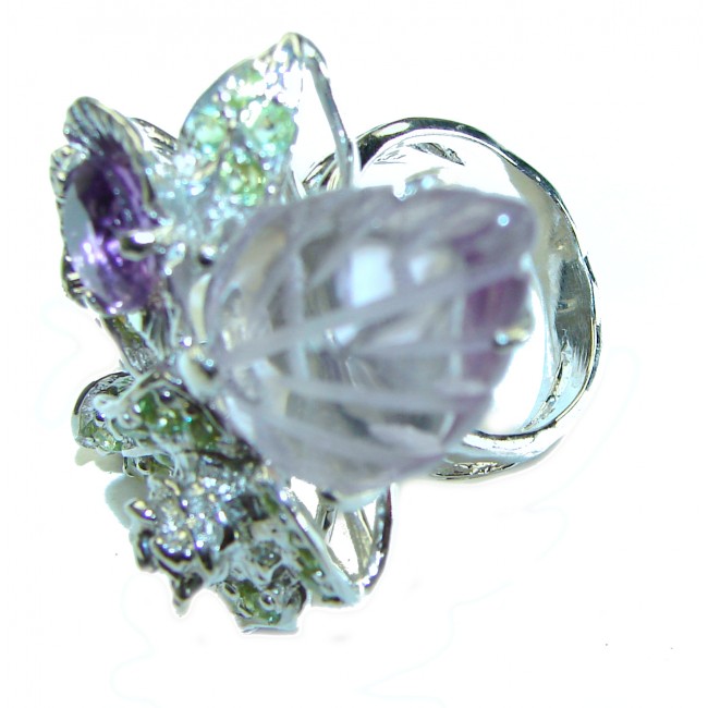 Purple Leaf authentic carve Amethyst .925 Sterling Silver Handcrafted Ring size 7 1/4