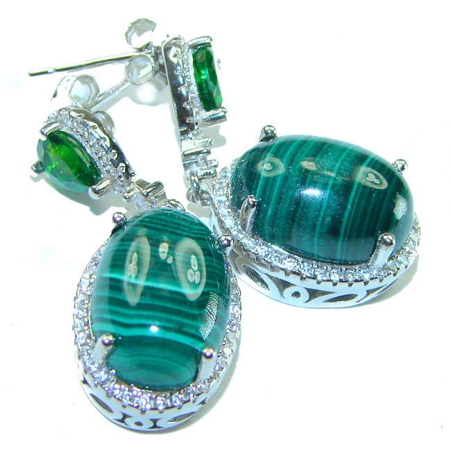 Fancy Green Malachite .925 Sterling Silver handmade earrings