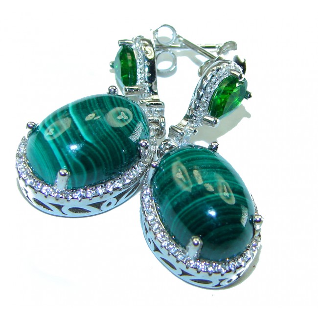 Fancy Green Malachite .925 Sterling Silver handmade earrings