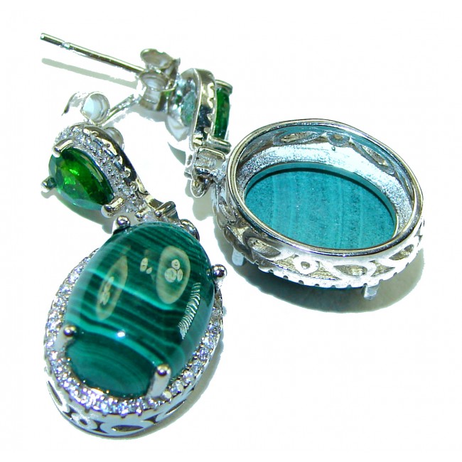 Fancy Green Malachite .925 Sterling Silver handmade earrings