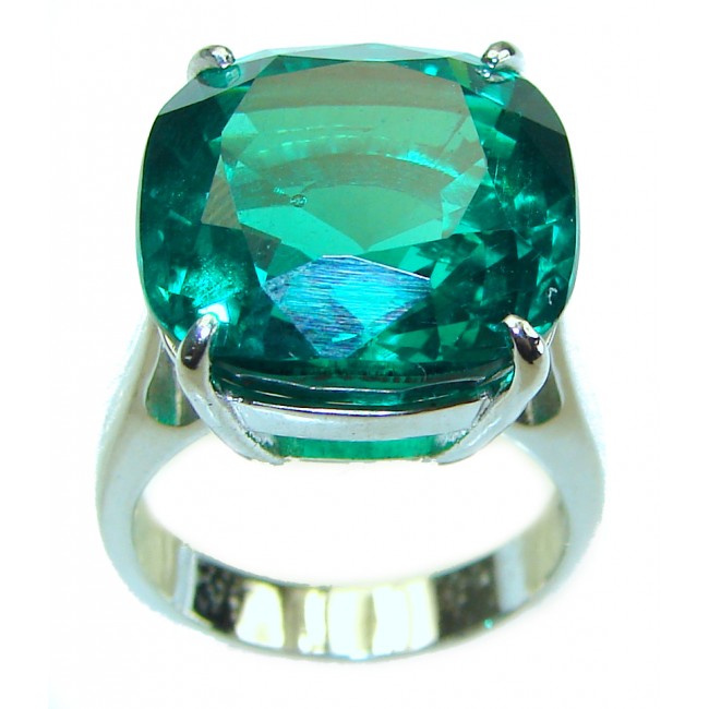 18.5 carat Princess cut Green Topaz .925 Sterling Silver handmade Ring s. 6 3/4