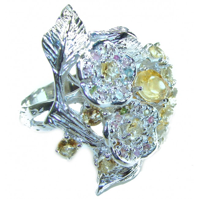 Summer Flowers Genuine Citrine .925 Sterling Silver handmade Cocktail Ring s. 8 1/2