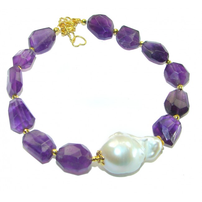 Amethyst Mother of Pearl 14K Gold over .925 Sterling Silver handmade Bracelet