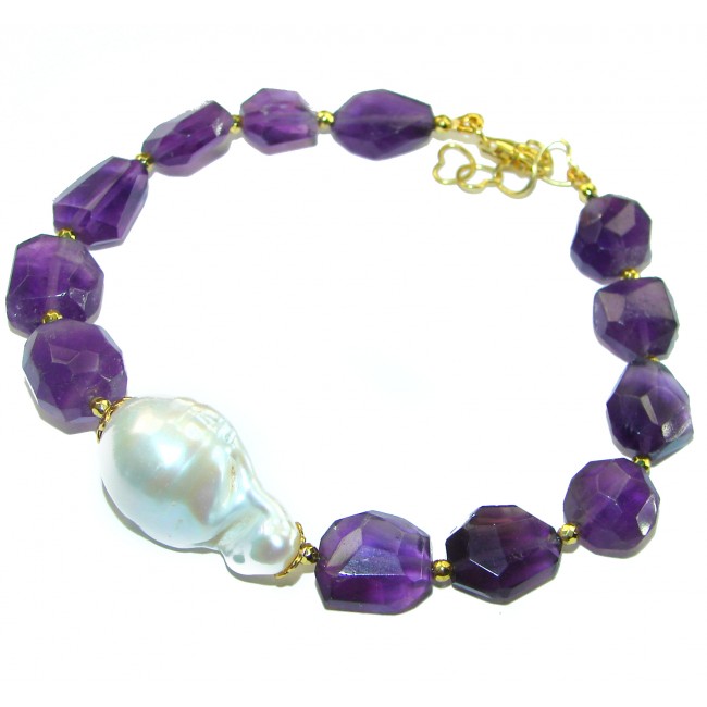 Amethyst Mother of Pearl 14K Gold over .925 Sterling Silver handmade Bracelet