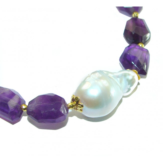 Amethyst Mother of Pearl 14K Gold over .925 Sterling Silver handmade Bracelet