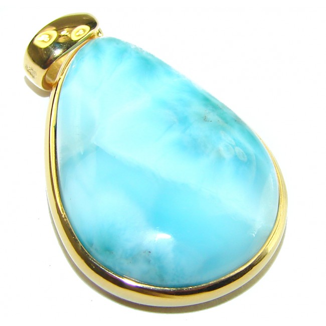 Vintage Beauty genuine Blue Larimar 14K Gold over .925 Sterling Silver handmade Pendant