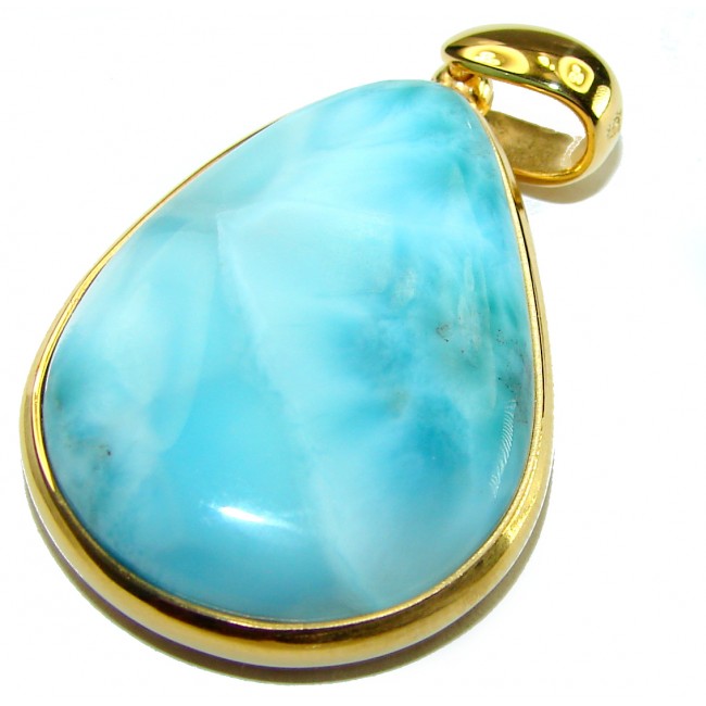 Vintage Beauty genuine Blue Larimar 14K Gold over .925 Sterling Silver handmade Pendant