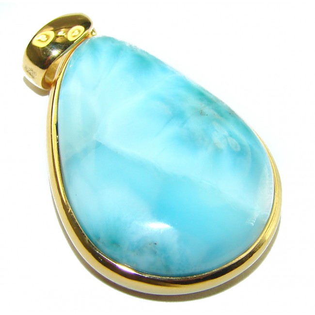 Vintage Beauty genuine Blue Larimar 14K Gold over .925 Sterling Silver handmade Pendant