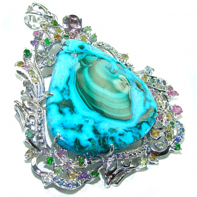 Colors of the Earth Authentic Chrysocolla .925 Sterling Silver handcrafted Large Pendant - Brooch