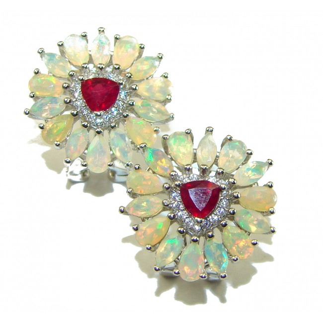 Miracle authentic Ruby Ethiopian Opal .925 Sterling Silver handcrafted Statement earrings