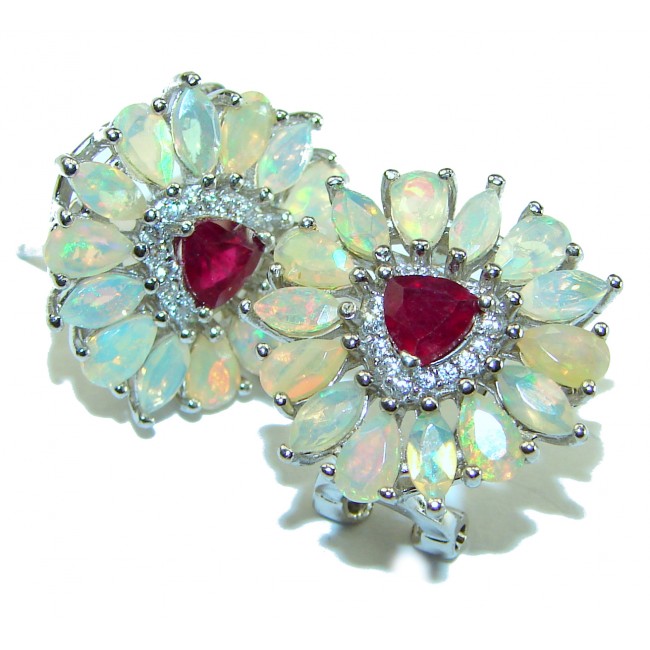 Miracle authentic Ruby Ethiopian Opal .925 Sterling Silver handcrafted Statement earrings