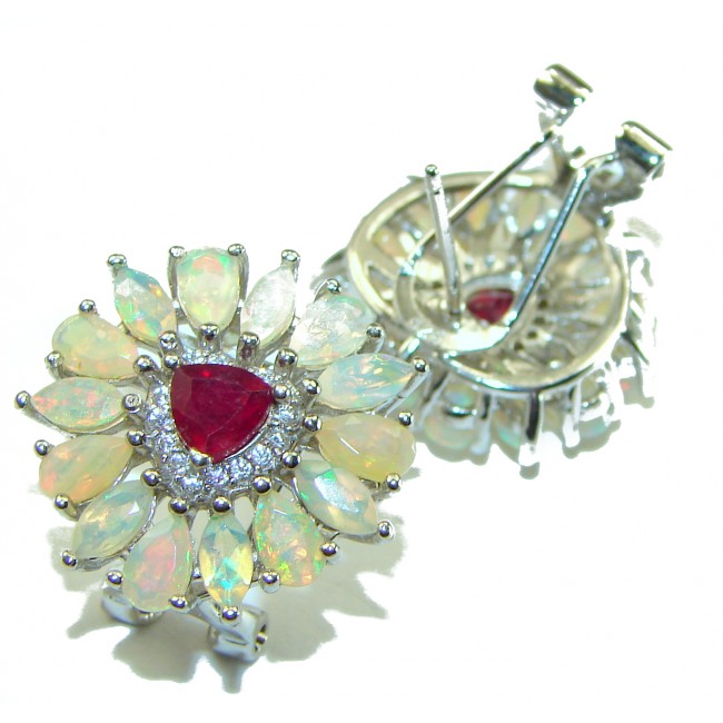 Miracle authentic Ruby Ethiopian Opal .925 Sterling Silver handcrafted Statement earrings