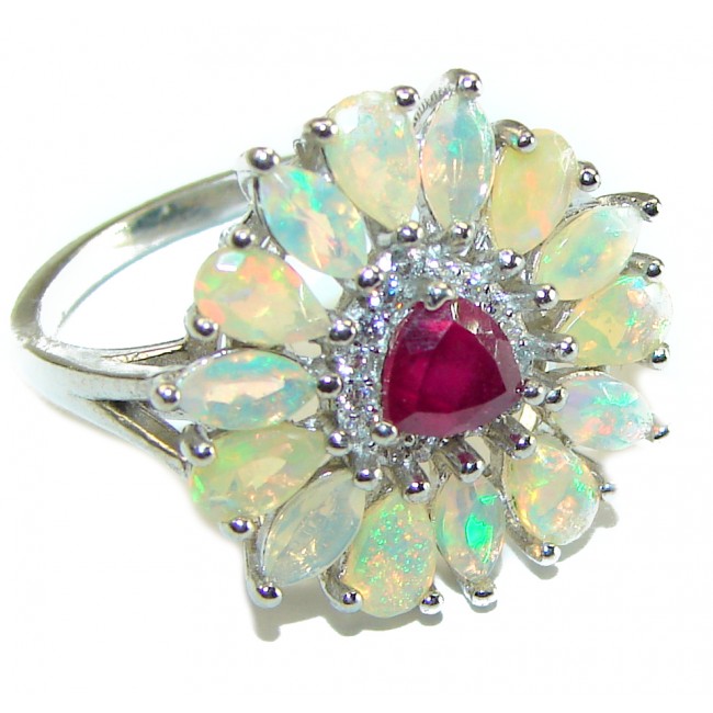 Mystery 5.3 carat Red Ruby Ethiopian Opal .925 Sterling Silver handcrafted Ring size 8