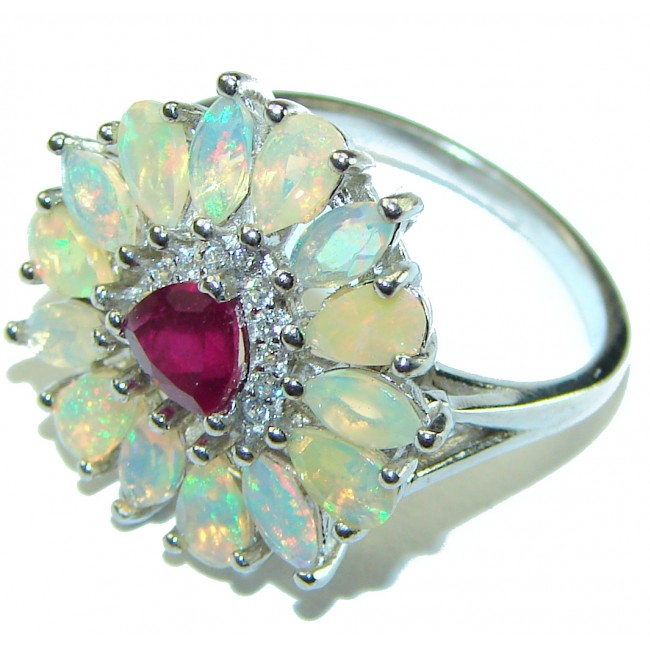 Mystery 5.3 carat Red Ruby Ethiopian Opal .925 Sterling Silver handcrafted Ring size 8